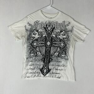 Carbon Black T-Shirt Men's Medium White Goth Grunge Y2K Wings Graphic Print VTG